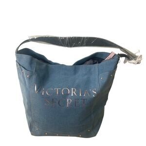 Victoria’s Secret New Large Tote bag Light Blue Denim Rose Gold Tone Studs